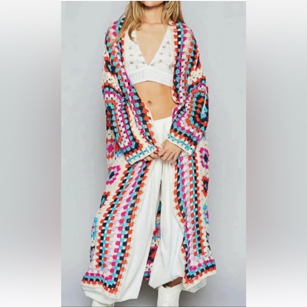 POL | Crochet Granny Square Duster Kimono Sleeve | Multi | OS 🕥